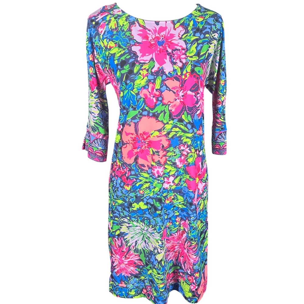 Lilly Pulitzer Braedyn UPF 50 Dress Women S Blue Pink Festive Fantasy Print